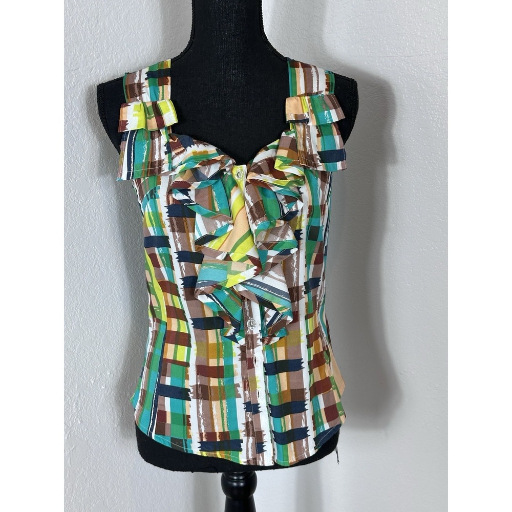 Banana Republic Factory / Sleeveless Crystal Button Ruffle Front Top / Size XS